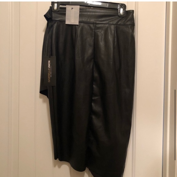 New Black Faux Leather PU Wrap Knee Length Skirt XS - Picture 3 of 4